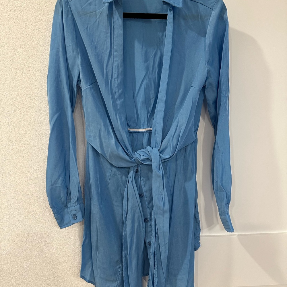 Blue Button-Up Tie-Front Dress
